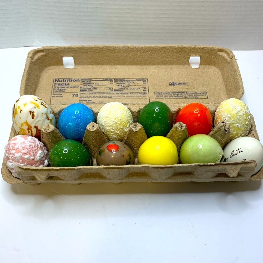 Vintage ceramic‎ spotted speckled Easter Eggs handmade hand painted Easter 1977